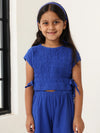 Spunkies Girls Blue Smocked Round Neck Sleeveless Top and Trousers Set