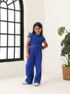 Spunkies Girls Blue Smocked Round Neck Sleeveless Top and Trousers Set