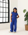 Spunkies Girls Blue Smocked Round Neck Sleeveless Top and Trousers Set