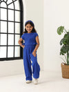 Spunkies Girls Blue Smocked Round Neck Sleeveless Top and Trousers Set