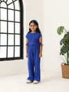 Spunkies Girls Blue Smocked Round Neck Sleeveless Top and Trousers Set