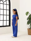 Spunkies Girls Blue Smocked Round Neck Sleeveless Top and Trousers Set