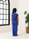 Spunkies Girls Blue Smocked Round Neck Sleeveless Top and Trousers Set