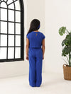 Spunkies Girls Blue Smocked Round Neck Sleeveless Top and Trousers Set