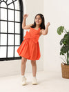 Spunkies Orange Girls Smocked Square Neck Sleeveless A-Line Dress