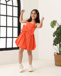 Spunkies Orange Girls Smocked Square Neck Sleeveless A-Line Dress