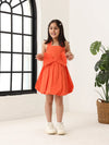Spunkies Orange Girls Smocked Square Neck Sleeveless A-Line Dress
