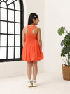 Spunkies Orange Girls Smocked Square Neck Sleeveless A-Line Dress