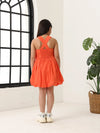 Spunkies Orange Girls Smocked Square Neck Sleeveless A-Line Dress