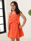 Spunkies Orange Girls Smocked Square Neck Sleeveless A-Line Dress