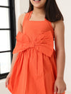 Spunkies Orange Girls Smocked Square Neck Sleeveless A-Line Dress