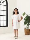 Spunkies Off White Girls Geometric Embroidered Round Neck Short Sleeves A-Line Dress