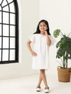 Spunkies Off White Girls Geometric Embroidered Round Neck Short Sleeves A-Line Dress