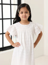 Spunkies Off White Girls Geometric Embroidered Round Neck Short Sleeves A-Line Dress