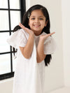 Spunkies Off White Girls Geometric Embroidered Round Neck Short Sleeves A-Line Dress