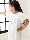 Spunkies Off White Girls Geometric Embroidered Round Neck Short Sleeves A-Line Dress