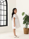 Spunkies Off White Girls Geometric Embroidered Round Neck Short Sleeves A-Line Dress