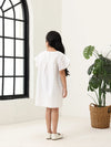 Spunkies Off White Girls Geometric Embroidered Round Neck Short Sleeves A-Line Dress