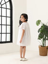 Spunkies Off White Girls Geometric Embroidered Round Neck Short Sleeves A-Line Dress