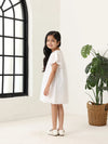 Spunkies Off White Girls Geometric Embroidered Round Neck Short Sleeves A-Line Dress