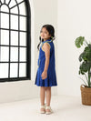 Spunkies Blue Girls Solid Peter Pan Collar Sleeveless Pleated A-Line Dress
