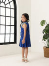 Spunkies Blue Girls Solid Peter Pan Collar Sleeveless Pleated A-Line Dress