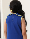 Spunkies Blue Girls Solid Peter Pan Collar Sleeveless Pleated A-Line Dress