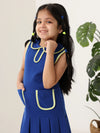 Spunkies Blue Girls Solid Peter Pan Collar Sleeveless Pleated A-Line Dress