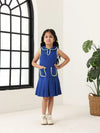Spunkies Blue Girls Solid Peter Pan Collar Sleeveless Pleated A-Line Dress