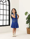 Spunkies Blue Girls Solid Peter Pan Collar Sleeveless Pleated A-Line Dress