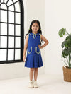 Spunkies Blue Girls Solid Peter Pan Collar Sleeveless Pleated A-Line Dress