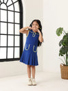 Spunkies Blue Girls Solid Peter Pan Collar Sleeveless Pleated A-Line Dress