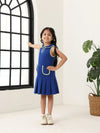 Spunkies Blue Girls Solid Peter Pan Collar Sleeveless Pleated A-Line Dress