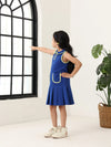 Spunkies Blue Girls Solid Peter Pan Collar Sleeveless Pleated A-Line Dress
