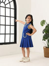 Spunkies Blue Girls Solid Peter Pan Collar Sleeveless Pleated A-Line Dress