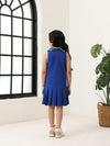 Spunkies Blue Girls Solid Peter Pan Collar Sleeveless Pleated A-Line Dress
