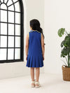 Spunkies Blue Girls Solid Peter Pan Collar Sleeveless Pleated A-Line Dress