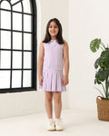 Spunkies Purple Girls Solid Peter Pan Collar Sleeveless Pleated A-Line Dress