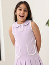 Spunkies Purple Girls Solid Peter Pan Collar Sleeveless Pleated A-Line Dress
