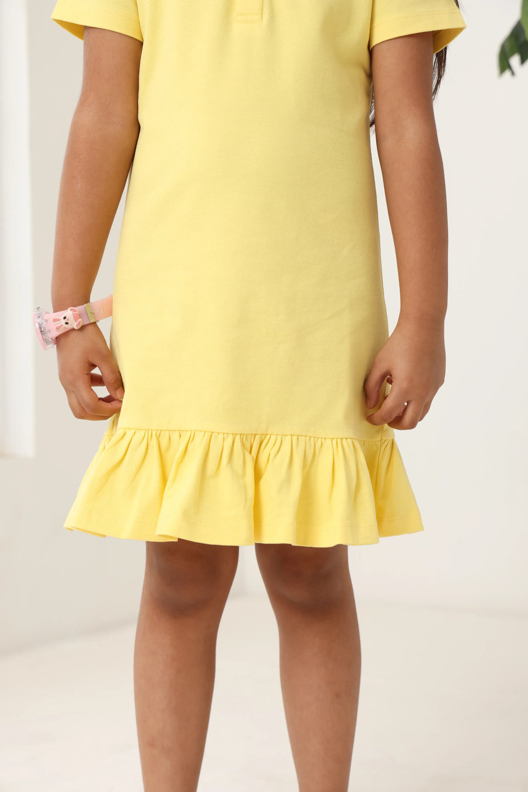 Spunkies Yellow Girls Solid Collared Short Sleeves T-Shirt Dress