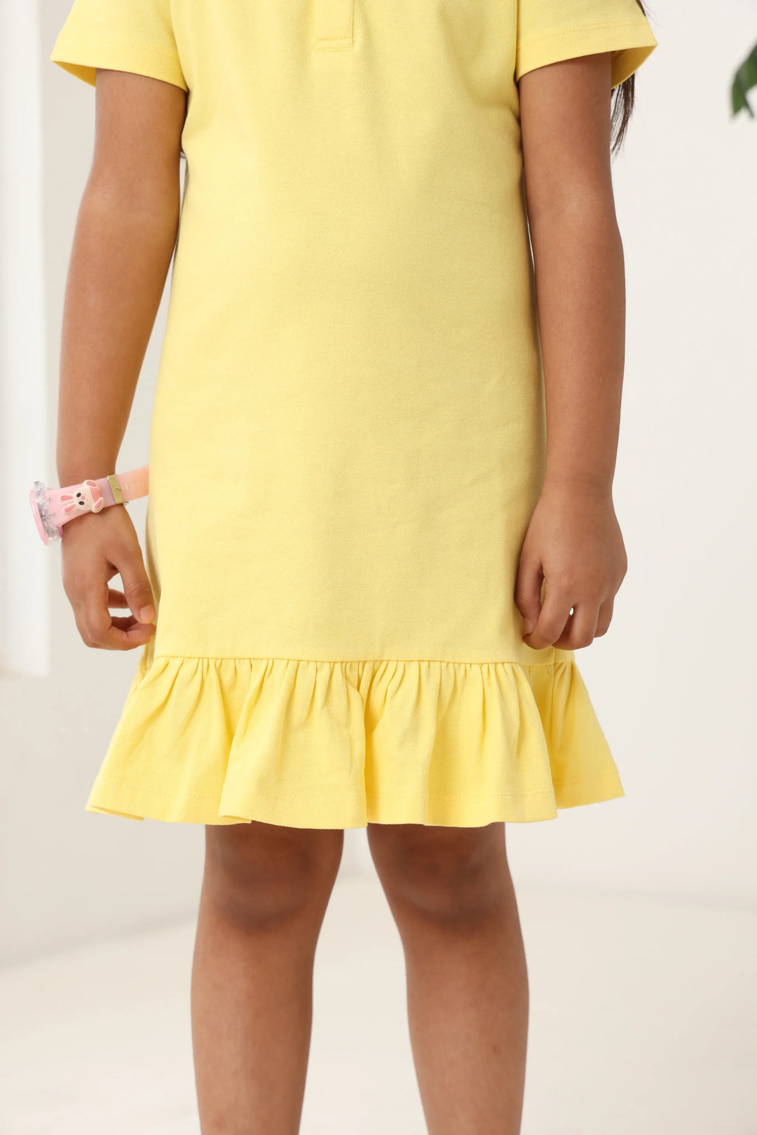 Spunkies Yellow Girls Solid Collared Short Sleeves T-Shirt Dress