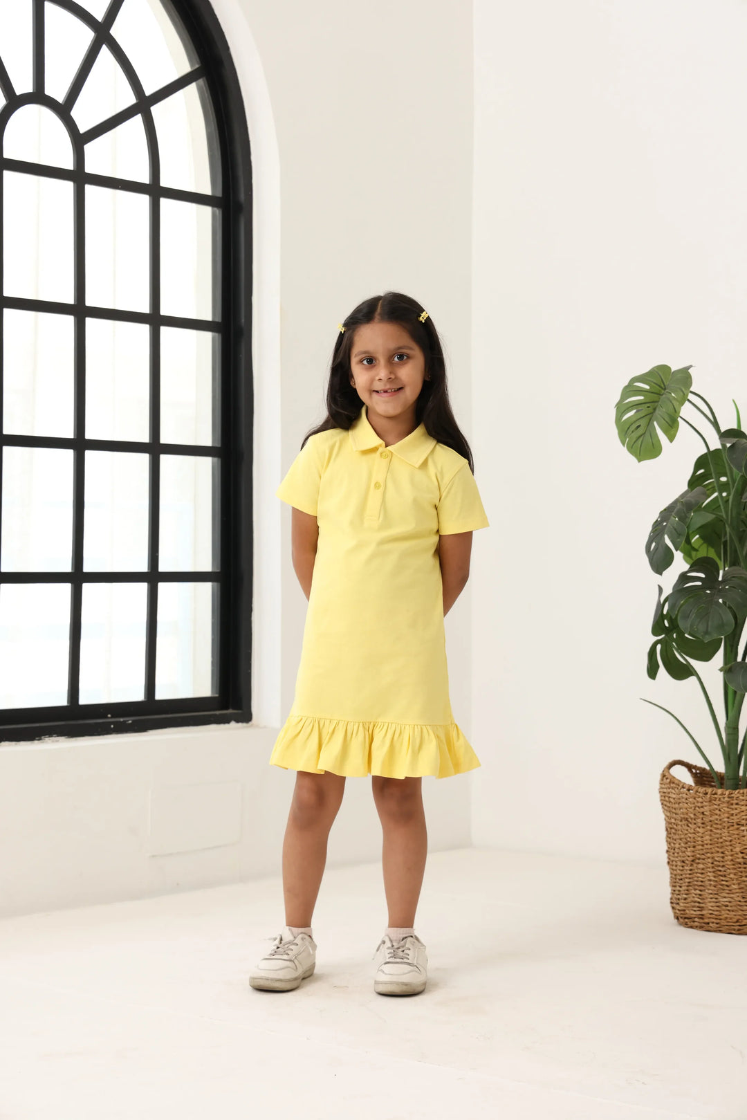 Spunkies Yellow Girls Solid Collared Short Sleeves T-Shirt Dress
