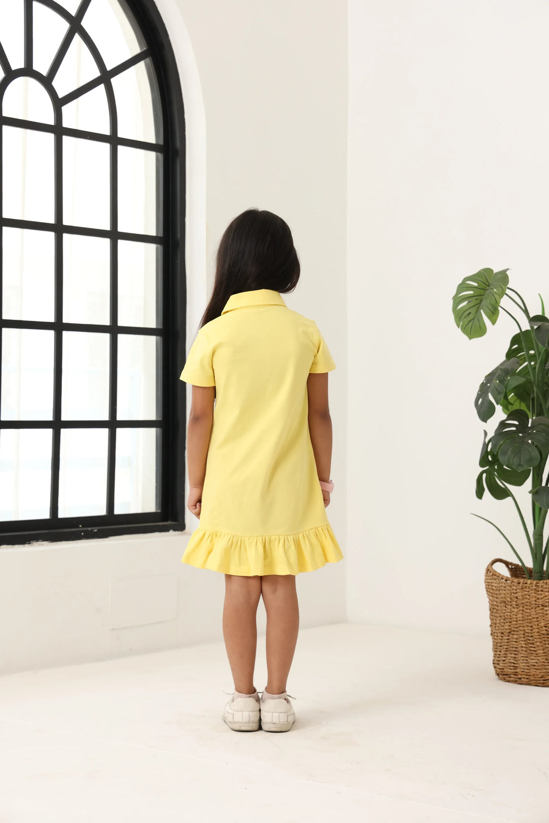 Spunkies Yellow Girls Solid Collared Short Sleeves T-Shirt Dress