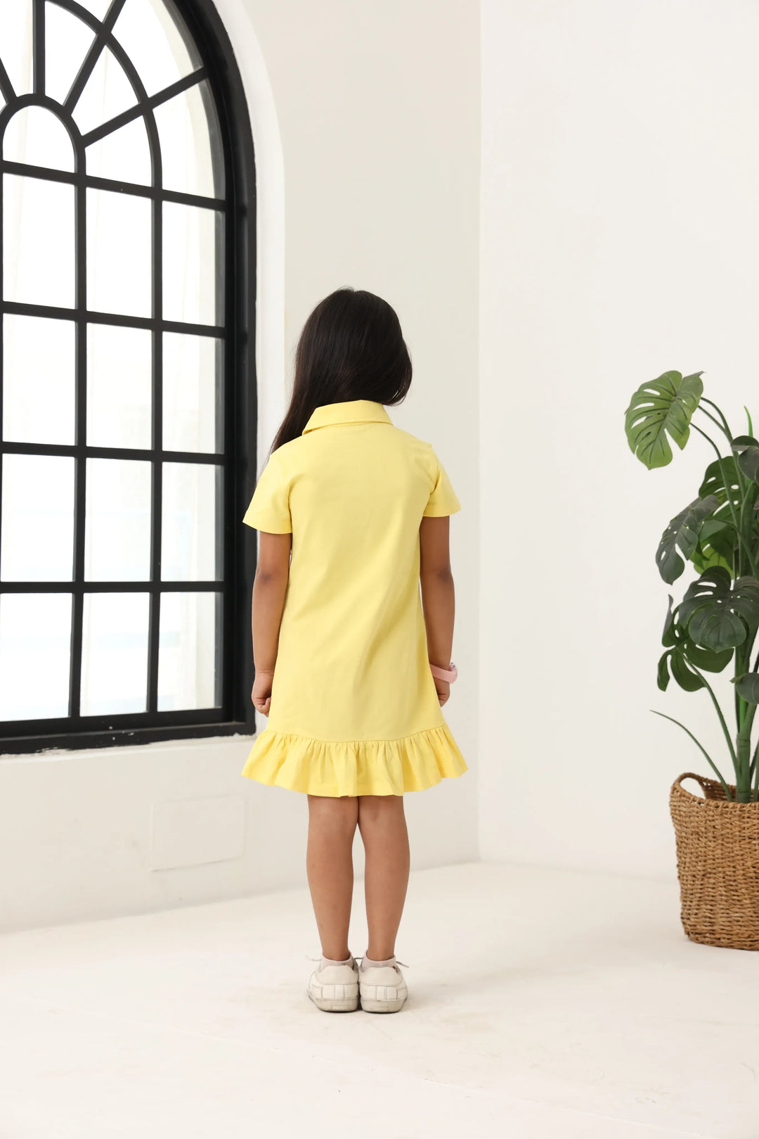 Spunkies Yellow Girls Solid Collared Short Sleeves T-Shirt Dress