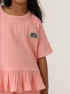 Spunkies Girls Pink Textured Round Neck Short Sleeves Peplum Top and Shorts Set
