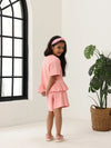 Spunkies Girls Pink Textured Round Neck Short Sleeves Peplum Top and Shorts Set