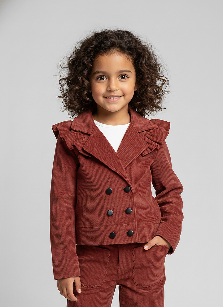 Girls' Rust Ruffle Corduroy Jacket