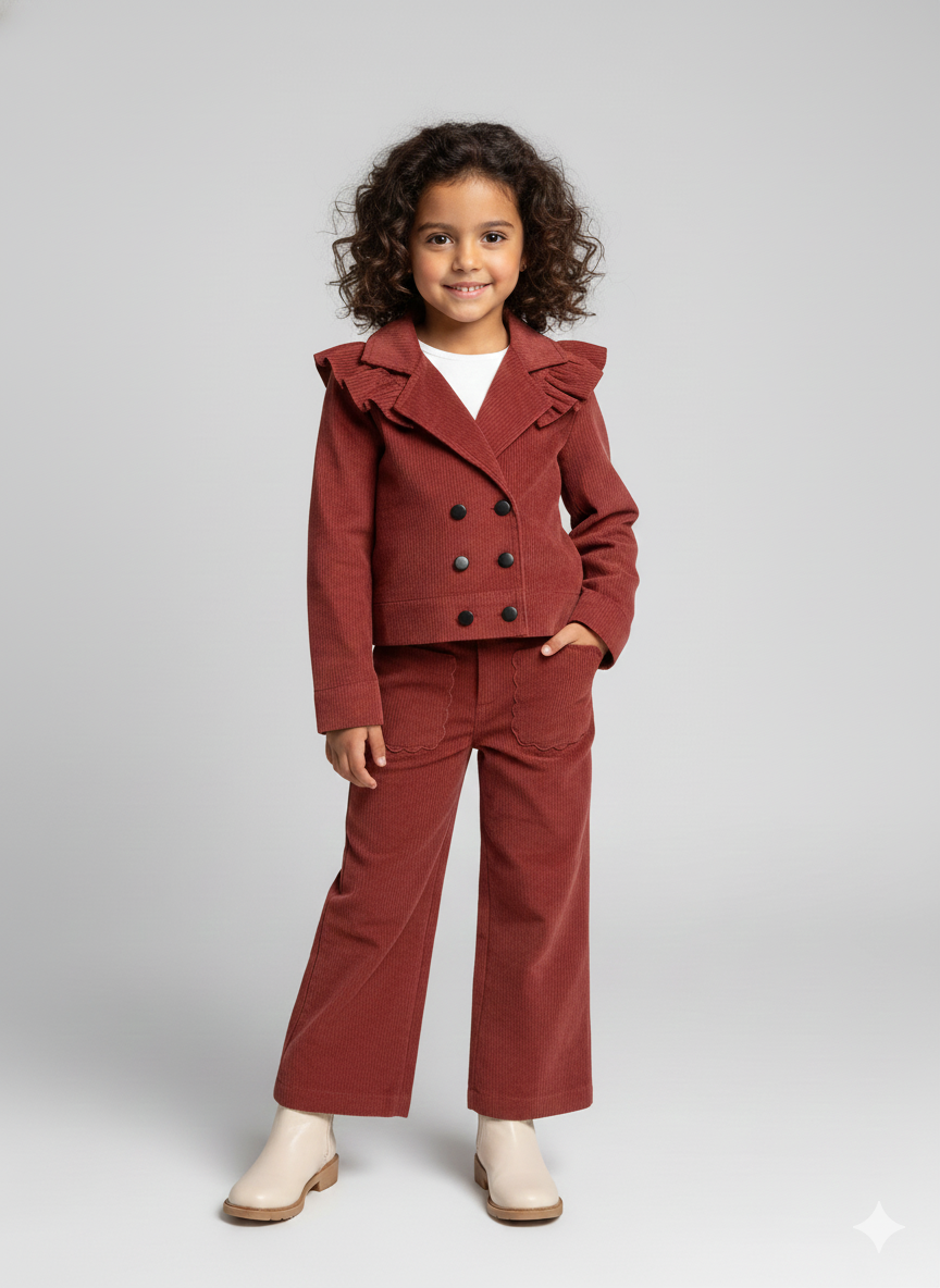 Girls' Rust Ruffle Corduroy Jacket