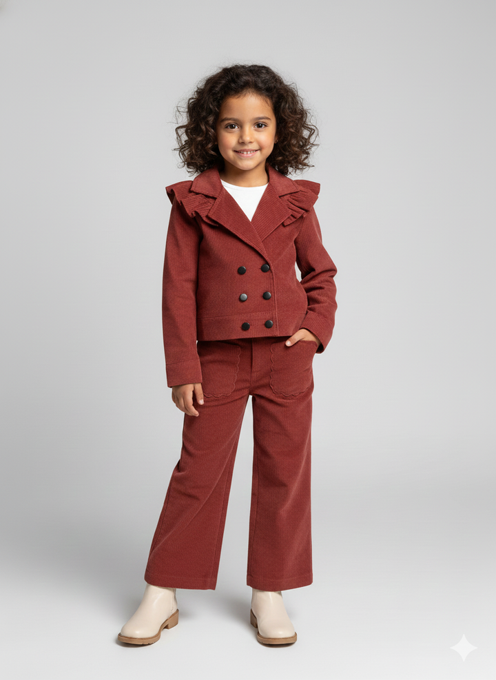 Girls' Rust Ruffle Corduroy Jacket