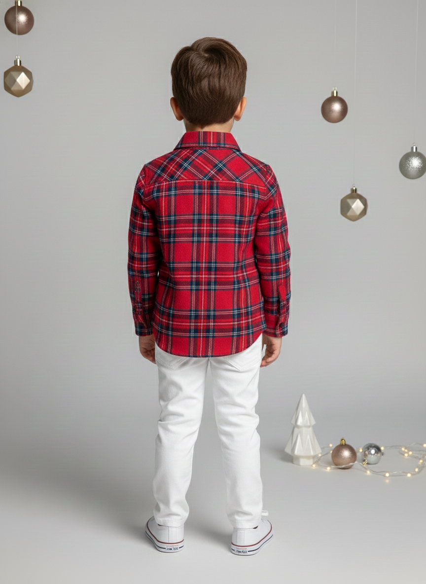 Boys Red Checked Flannel Santa Shirt